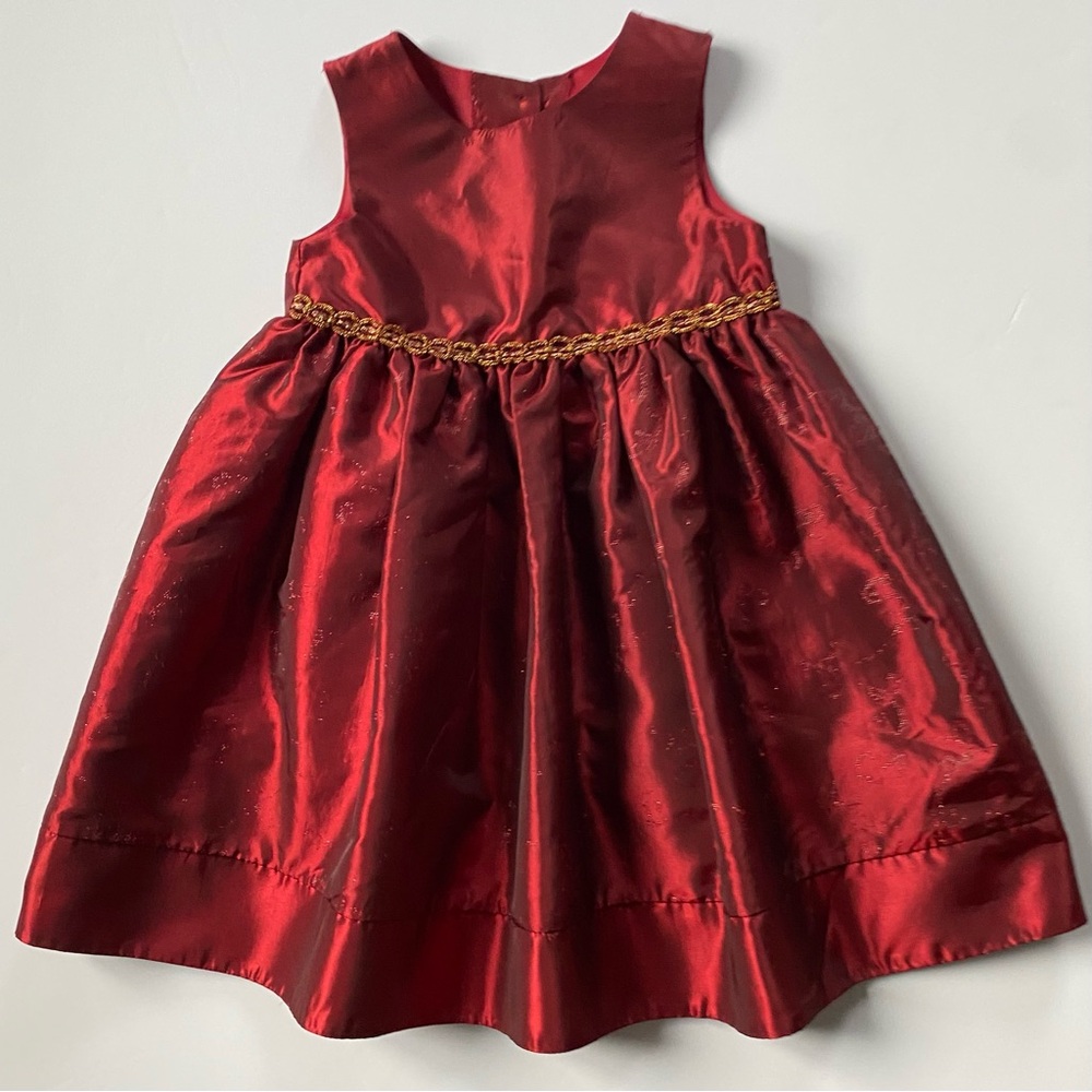 Goodlad Dress Size 24 Months Christmas holiday Red Shiny Gold Trim Bow In Back